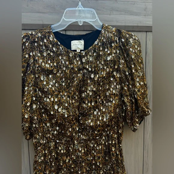 Sezane Metallic Gold and Black Maxi Dress - Picture 8 of 10